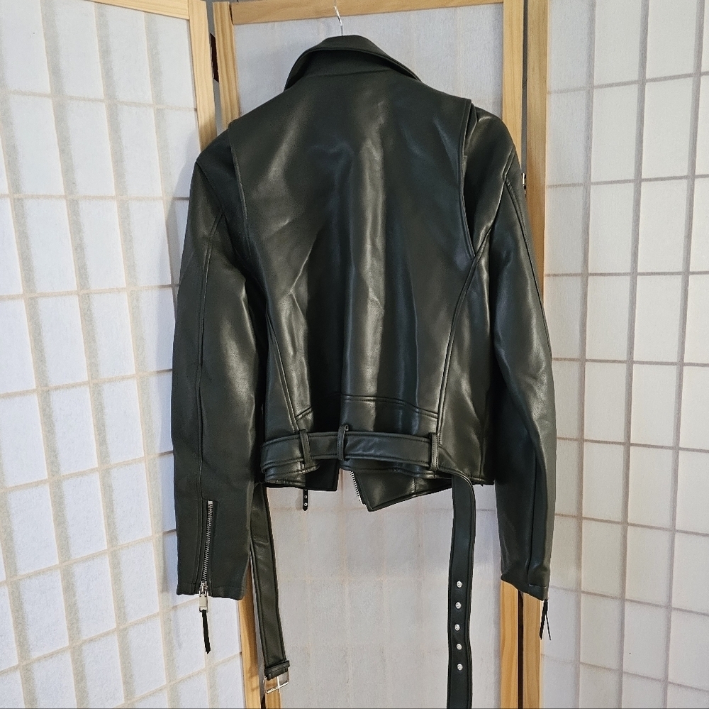 Rebecca MIinkoff Jacket Women's Small Olive Vegan Leather Biker - Picture 7 of 10